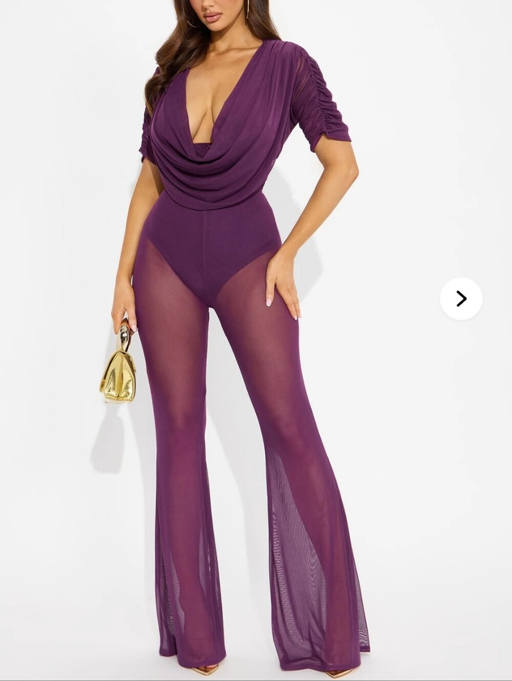 Fashion Nova Plum Sheer Flare 2-piece Pants-set